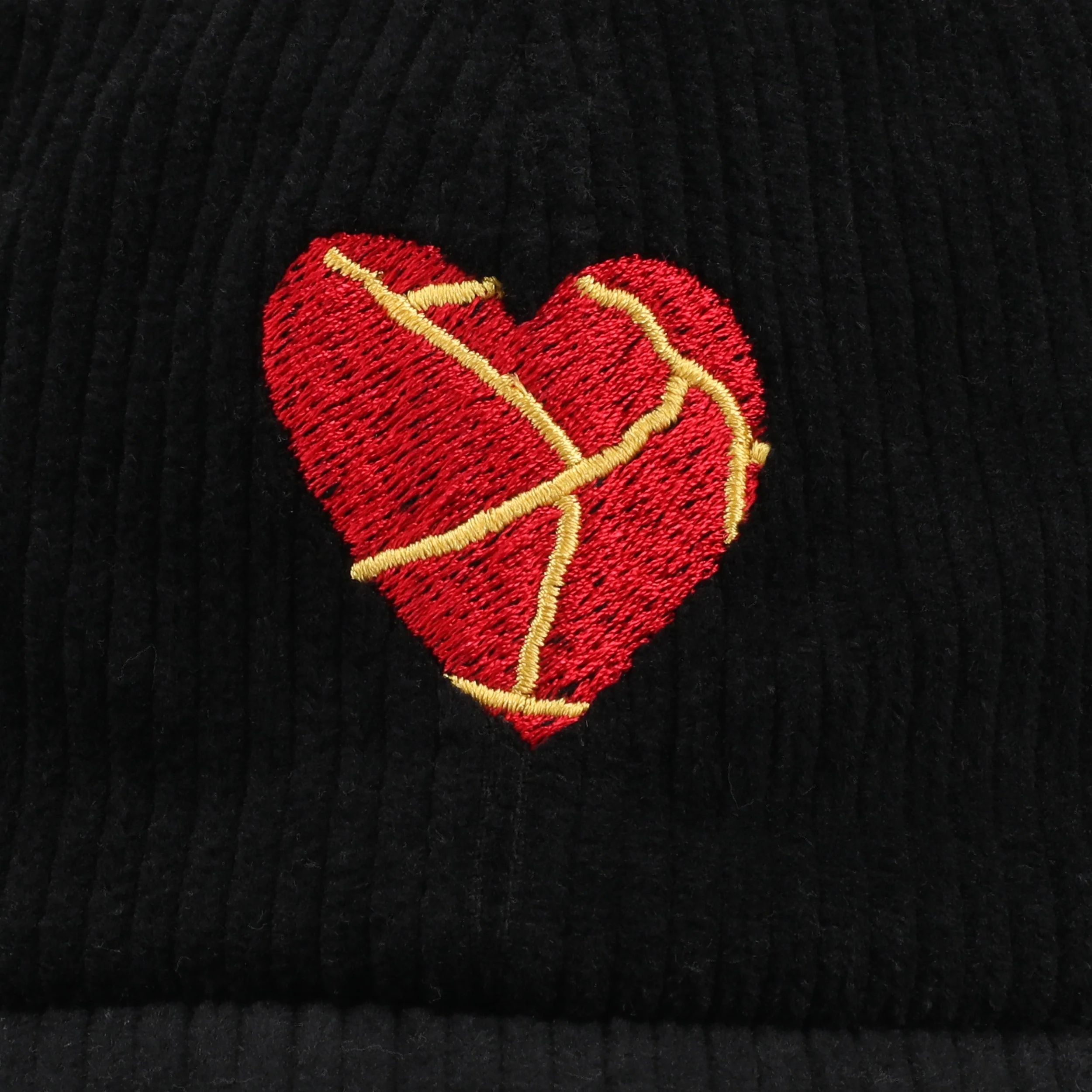 Take Care Heart Corduroy Hat in Black - Image 3